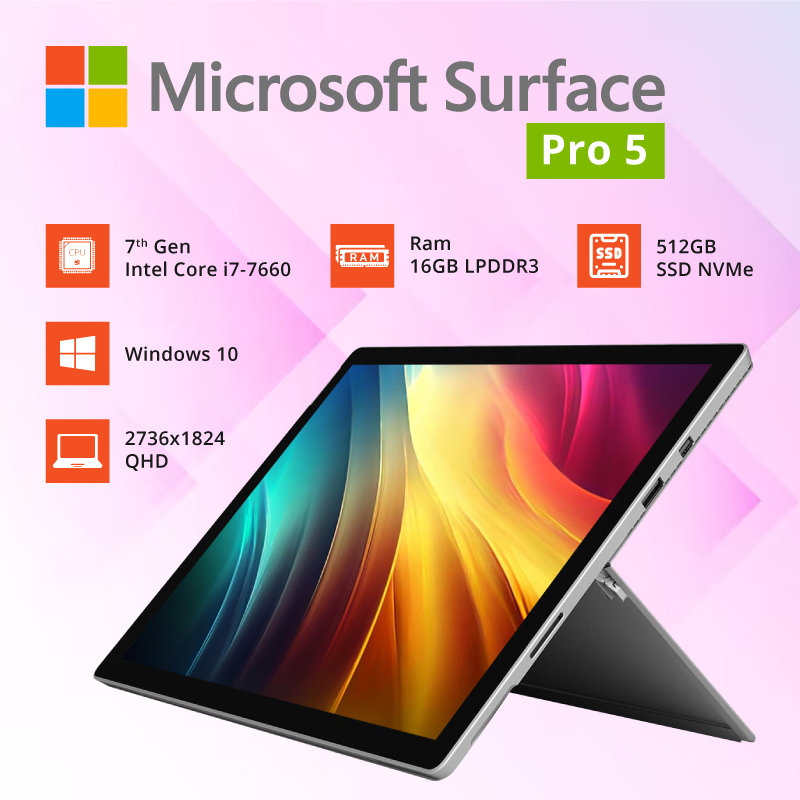 Microsoft Surface Pro 5 - Laptop / Tablet - Intel Core i7-7660U 16GB RAM  512GB SSD Storage - Windows
